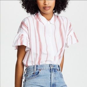 Madewell white/red button down ruffle cuff sleeve